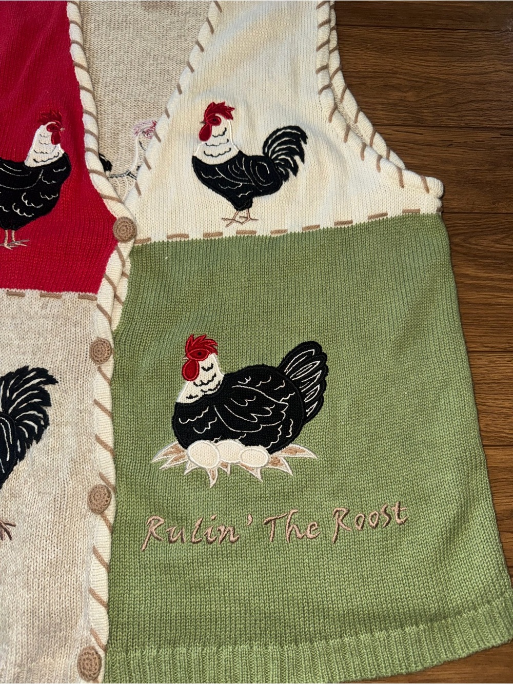 Vintage 90s Mandal Bay Knit Chicken Rooster Embroidered Sweater Vest Size Xl - Picture 4 of 13